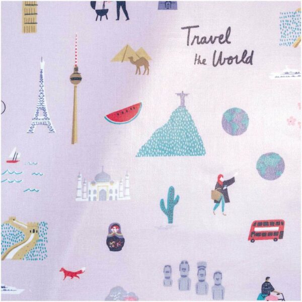 Rico Design Druckstoff Travel the World flieder 25x70cm beschichtet