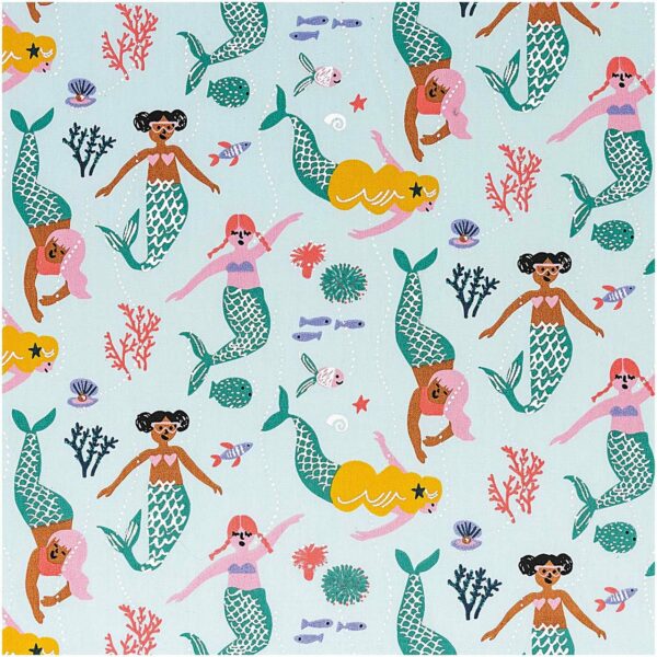 Rico Design Druckstoff Mermaid Meerjungfrau mint-neon Hot Foil 50x140cm