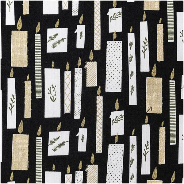 Rico Design Druckstoff Nostalgic Christmas Kerzen schwarz-gold 50x140cm