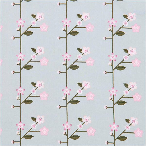 Rico Design Stoffabschnitt Baumwoll-Popelin rauchblau Sakura Zweige 50x140cm