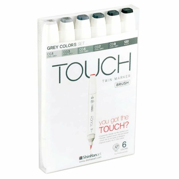 TOUCH Twin Brush Marker Grey Colors 6teilig