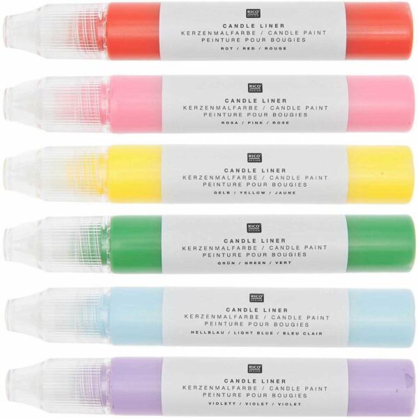 Rico Design Candle Liner Kerzenmalfarbe Set Regenbogen 6 Stück à 30ml