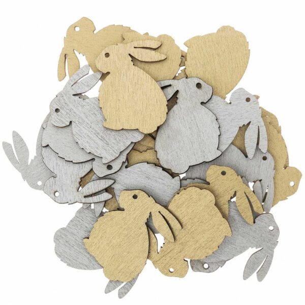 Ohhh! Lovely! Holzstreu Hase groß 24 Stück silber-gold