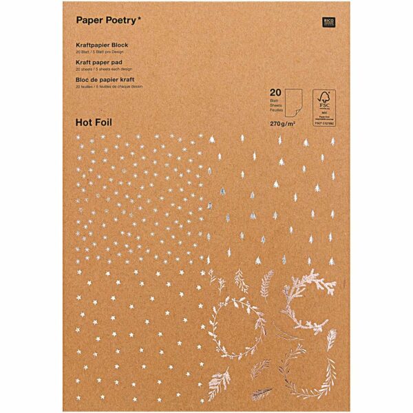 Paper Poetry Kraftpapier Block X-Mas 270g/m² 20 Blatt Hot Foil