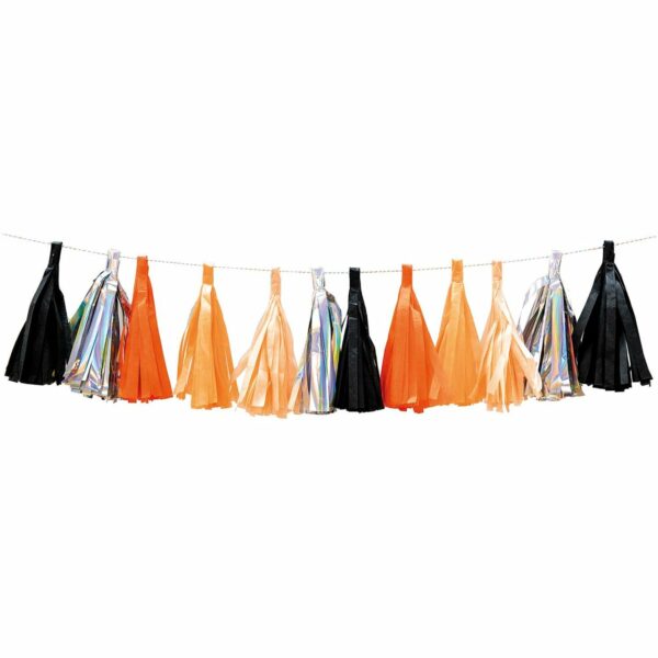 YEY! Let's Party Quasten-Girlande 2m 12 Quasten orange-schwarz