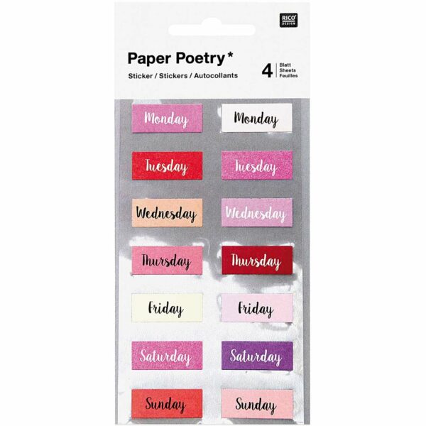 Paper Poetry Sticker Wochentage rosa 56 Stück