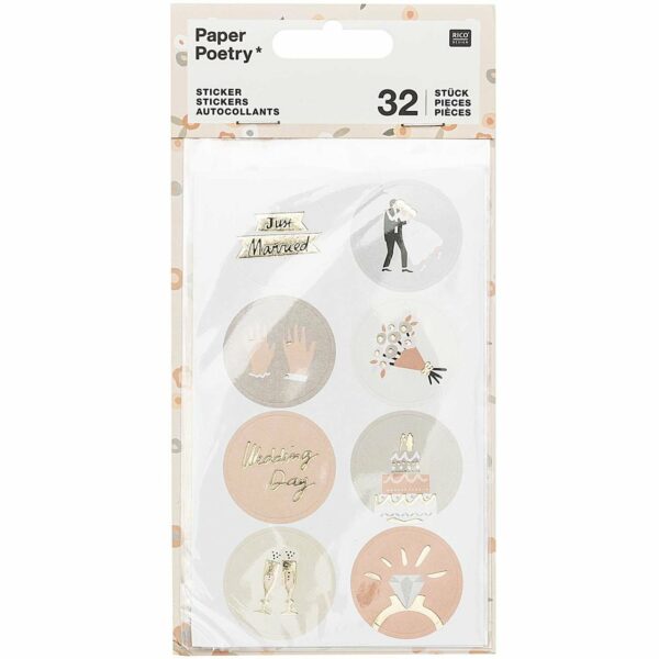 Paper Poetry Sticker Hochzeit rund 4 Blatt