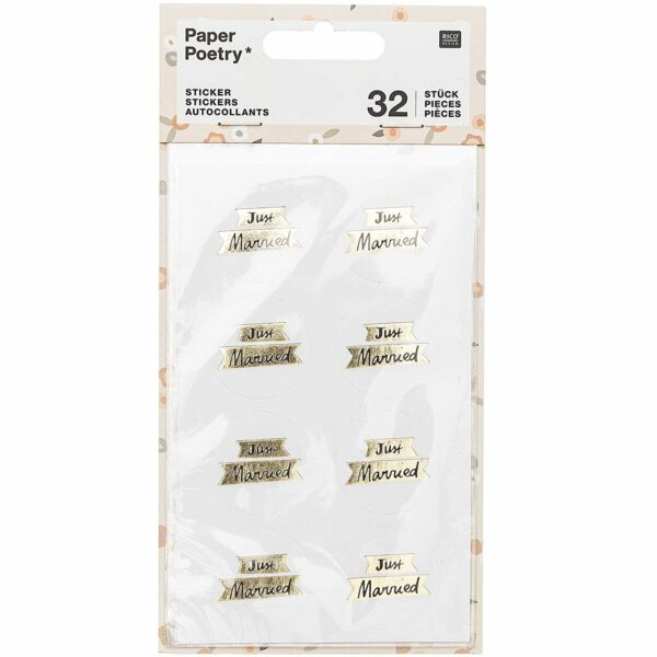 Paper Poetry Sticker Just Married gold 4 Blatt