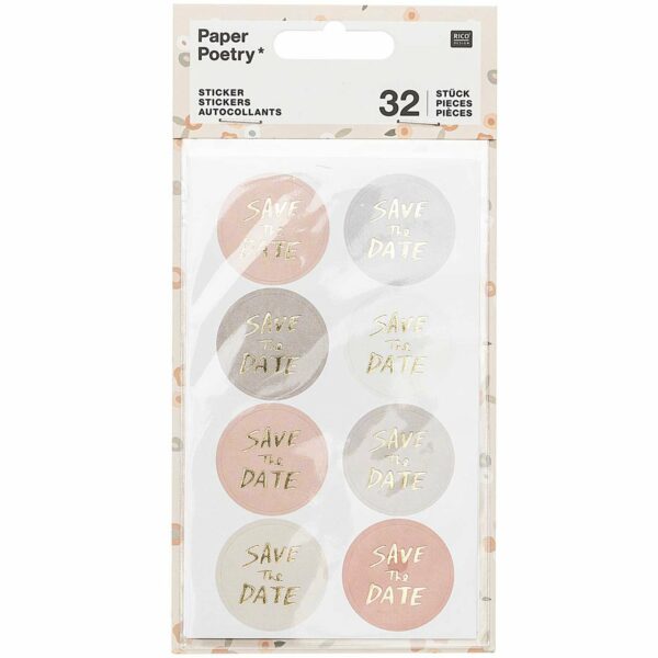Paper Poetry Sticker Save the Date puder-grau 4 Blatt