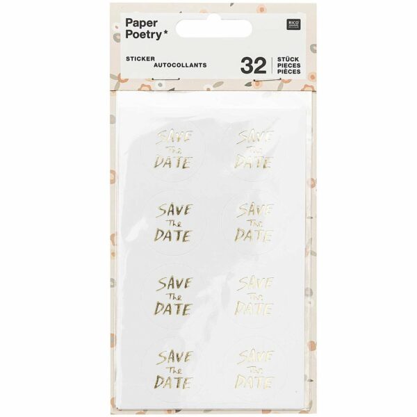 Paper Poetry Sticker Save the Date gold 4 Blatt