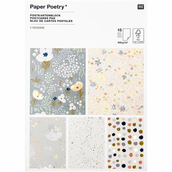 Paper Poetry Postkartenblock Crafted Nature blau 15 Stück