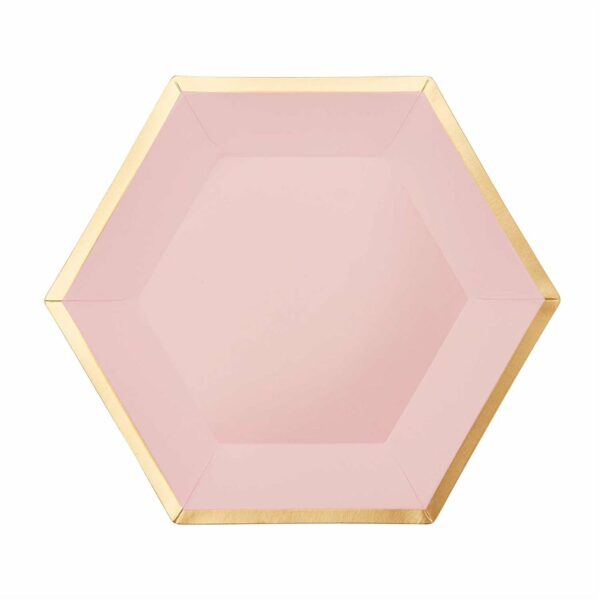 YEY! Let's Party Pappteller Sechseck rosa-gold 16x13