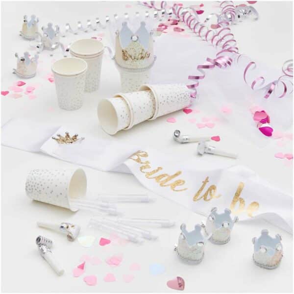 Partyset Junggesellinnenabschied-Partyset weiß-rosa 6 Personen & Braut